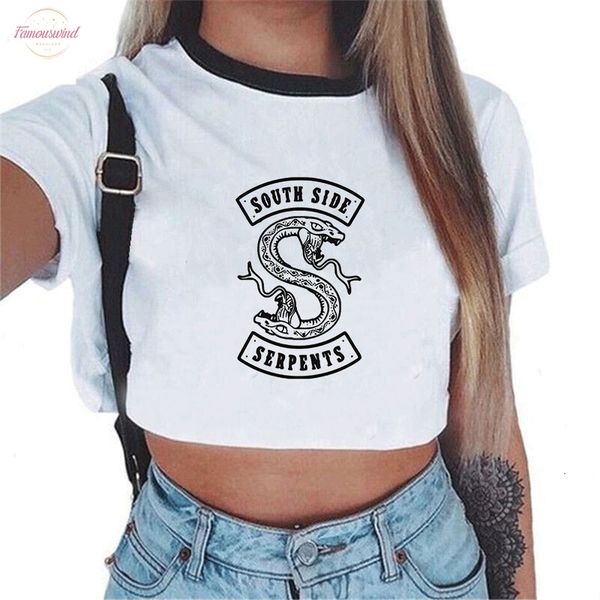 

women fashion riverdale south side serpents printed crop white t shirts short sleeve shirt cropped snake print tees