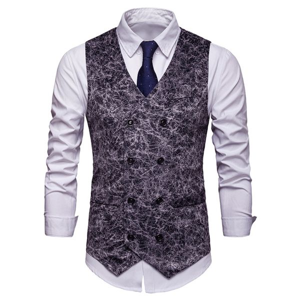 

spring men's fashion vest slim fit v-neck sleeveless waistcoat double-breasted print pocket business casual suit vest, Black;white