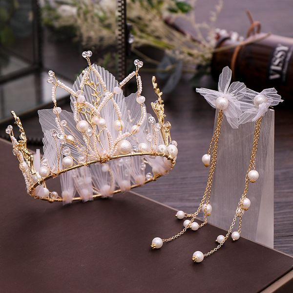 

fashion crystal rhinestone bridal tiara 2 pieces / set of crepe full circle crown earrings wedding dress accessories, Golden;white