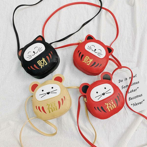 

children cute cartoon mini crossbody bags lucky cat baby girls coin purse boy kids accessories shoulder bag wallet money bags, White