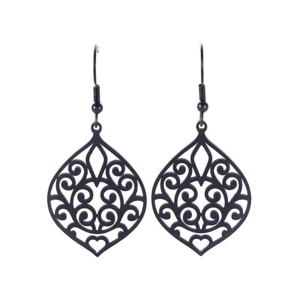 

my shape vintage ethnic hollow statement drop earring stainless steel dangle earrings rose gold color black pendant jewelry gift, Silver