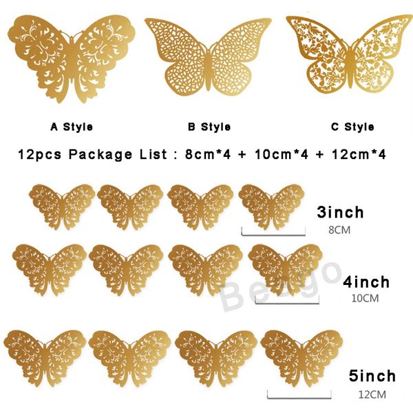 12 pz/set 3D Farfalla Adesivi Farfalla Cava Art Wall Stickers Camera Da Letto Soggiorno Home Decor Camera Dei Bambini Decorazione FAI DA TE DBC BH2892