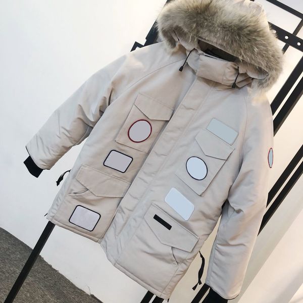 

canada goosedown mens designer jacket novelty camouflage patch pattern winter down jacket fashion embroidered epaulette windproof coats, Black