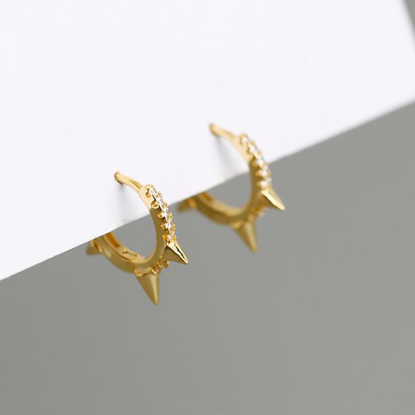 

100% 925 silver punk round circle golden rivet cubic zirconia piercing hoop earring for women pendientes wedding ear ring 2020, Golden;silver