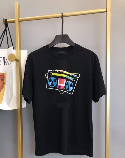 

19ss made in italy old fashion radio embroidery logo beige tee street pra fashion casual short sleeve shirt men women, White;black