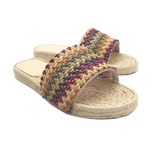

ladies bohemian weaving beach slipper women summer beach slides women breathable flat open toe shoe light casual slippers, Black