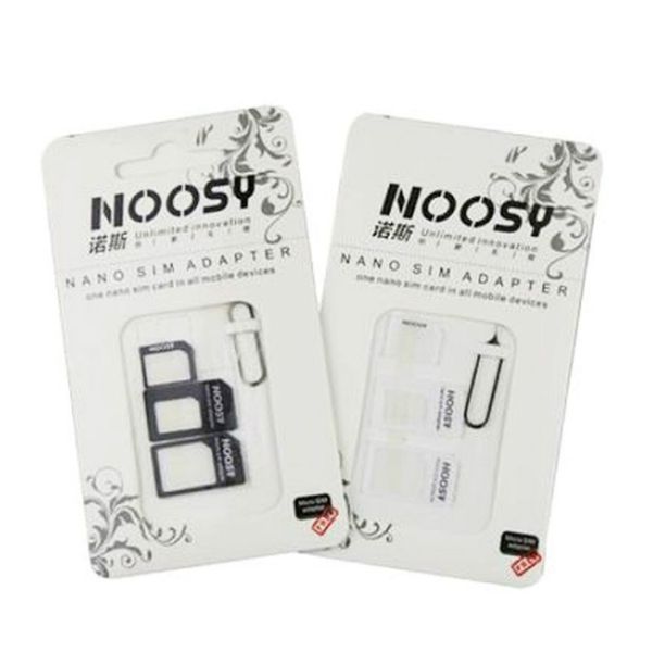 4 в 1 в 1 Noosy Nano SIM-карта Adapter Adapter Micro Converter с выводом извлечения для мобильного телефона с розничной коробкой 100 шт.