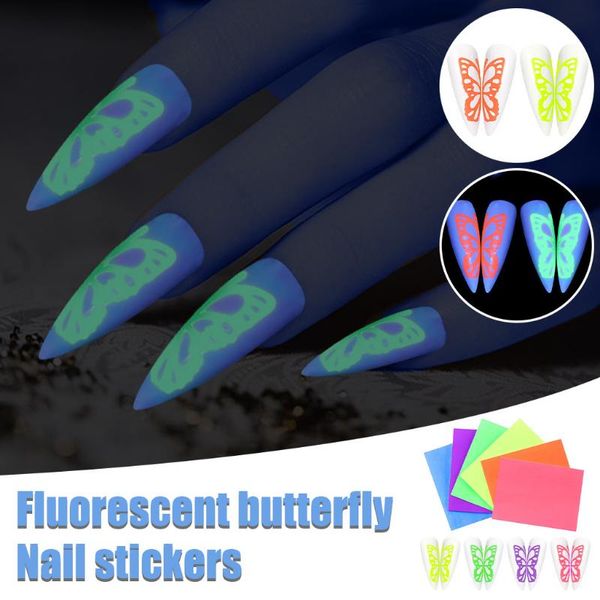 

nail glitter color fluorescent butterfly sticker 6-color set summer diy manicure art decals mixed designs drop, Silver;gold