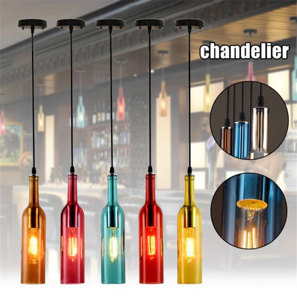 iluminação lustre antigo E27 Vinho Tinto garrafa de vidro LED Pendant Light Restaurant Cafe Bar Hotel Wine Bottle Lâmpadas de suspensão