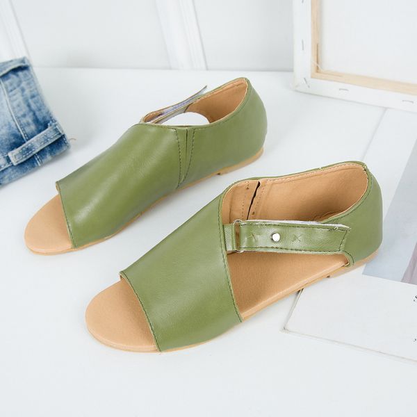 

women sandals woman comfortbale flats ladies rome buckle female solid open toe 2020 summer women's fashion footwear plus size, Black