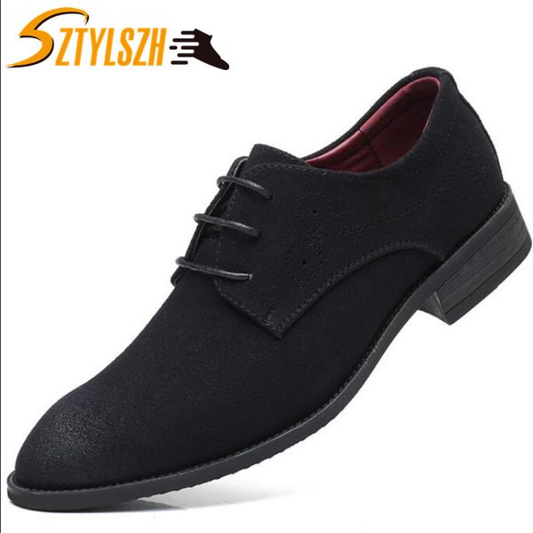 

plus size men dress shoes cow suede formal oxfords fashion casual business suit office leather shoes wedding zapatillas, Black
