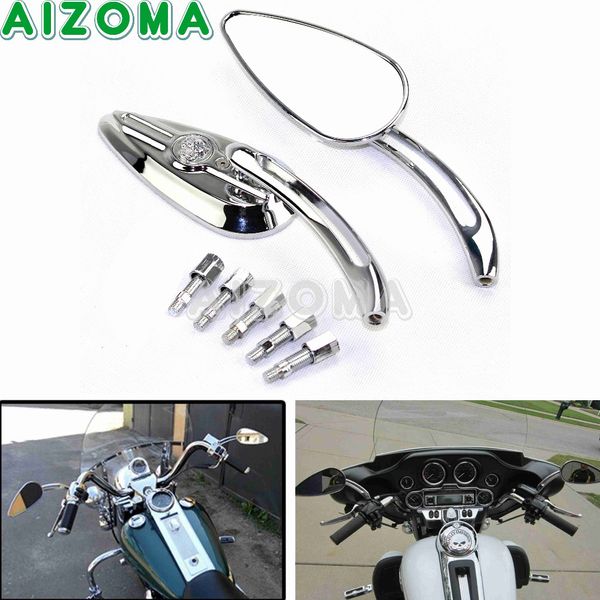 

2pcs chrome skull rearview mirrors motorcycle aluminum side rear view mirror for dyna heritage softail cruiser