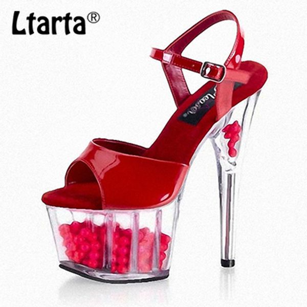 

ltarta 15cm heels fashion fish mouth crystal ball one word buckle open toe thin heel all-around sandals female lyp, Black