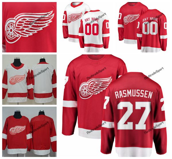 

2019 detroit red wings michael rasmussen hockey jerseys mens custom name home red #27 michael rasmussen stitched hockey shirts s-xxxl, Black;red