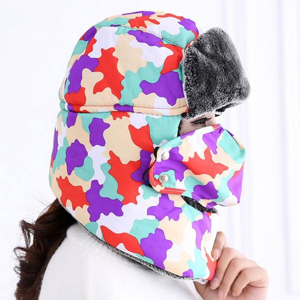 

men cap with mask women super thick warm camouflage leifeng trooper trapper snowboard winter bomber earflap ski hat, Blue;gray