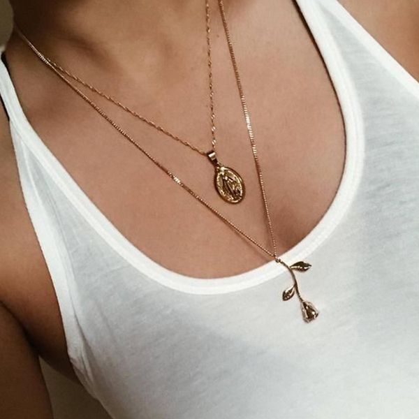 

new alloy jesus multi-layer necklace box chain rose pendant women's clavicle chain, Silver