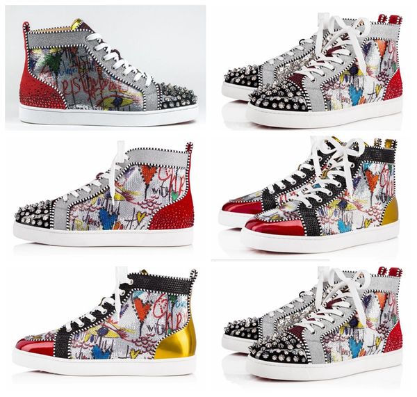 

2019 new season red bottom sneakers mens casual shoes luxury print silver pink pik no limit rare studs and rhinestones graffiti c13, Black