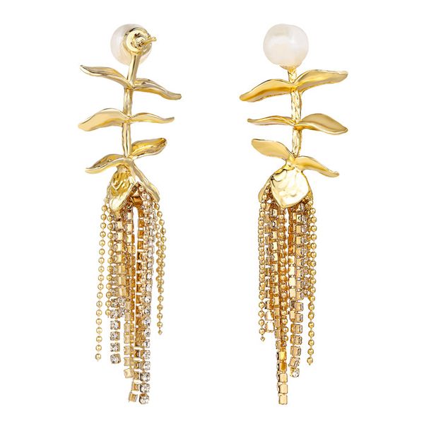 

women earring flower tassel charm alloy with crystal baroque style for women party birthday new year christmas gift, Golden
