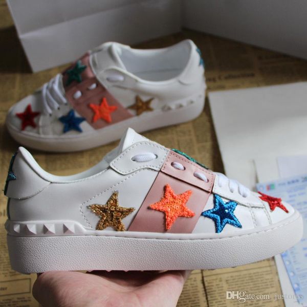 

2018 new 3 colors woman designer shoe untitled star studs open sneaker italian luxury shoe women's casual shoes, Black