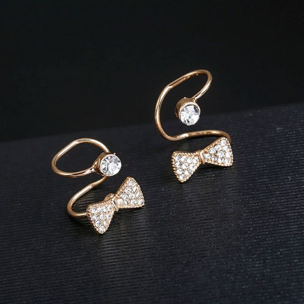 

2019 fashion crystal earrings ear clip bow earrings gold color for women hanging drop earing modern jewelry, Silver