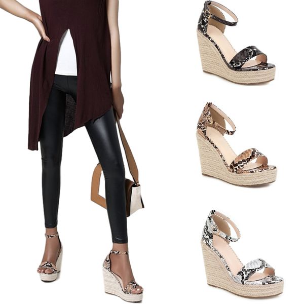 

summer 2020 high-heeled sandals straw wedges women's shoes ladies ankle strap sandals women's plus size 40-43 yards, Black