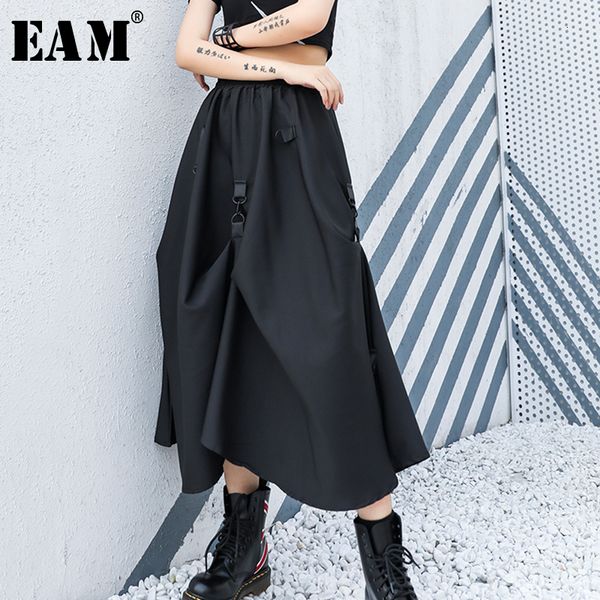 

eam] high elastic waist black asymmetrical fold split joint half-body skirt women fashion tide new spring autumn 2020 1h324, Black;gray