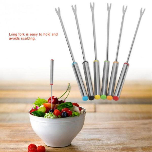 

6pcs / set stainless steel chocolate fork cheese pot forks fruit dessert fork fondue fusion skewer kitchen tools