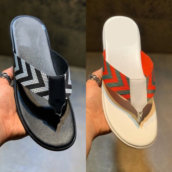 

20ss web strap thong sandal men leather slide mens designer sandals summer fashion wide flat slippery flip flop slipper red green stripes, Black