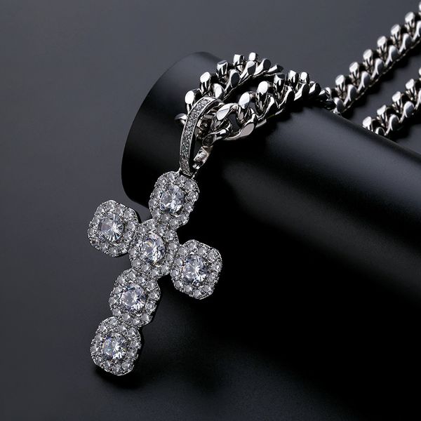 Mens Hip Hop Jóias Colar de Ouro Cor De Prata Completa Cz Big Cross Pingente com Cuba Chain Colar para Menino Amigo