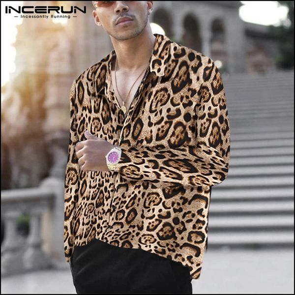 

shirts leopard style shirt mens lapel collar men party chic stylish print camisa street long brand leisure sleeve incerun 2021 fcieu, Black