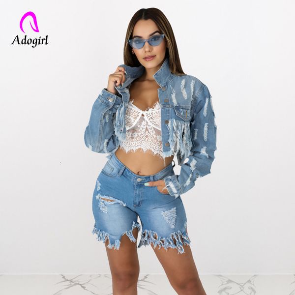

distressed denim jacket women ripped hole pockets autumn winter jeans jacket coats vintage streetwear short tassel outerwears, Black;brown