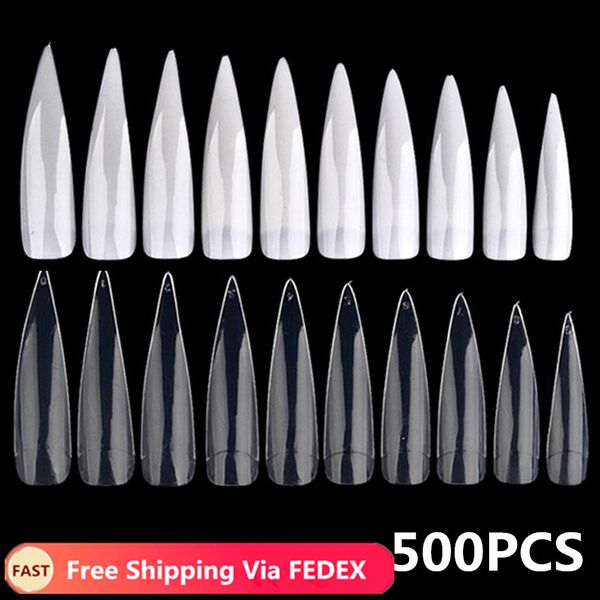 

500pcs half nail tips white natural transparant false nails plastic long fake nails for nail art manicure salon, Red;gold