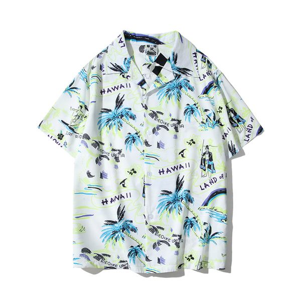 

men's shirts with short sleeves hawaiian shirt men's short sleeve shirt coconut tree print beach flower, White;black
