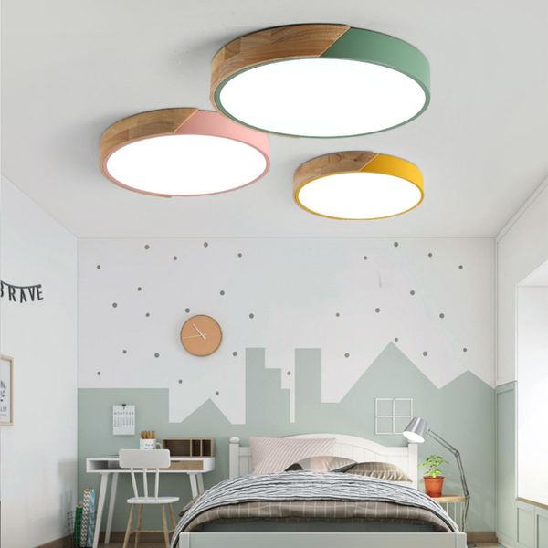 2019 Nordic Wood Led Ceiling Lights Modern Colorful Ceiling Lamps Round Ultra Thin Plafond Lamp Bedroom Ceiling Light Fixture Rnb73 From Ishopcauto