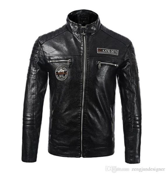 

плюс бархатная кожаная куртка стенд clooar с длинным рукавом карман на молнии мода искусственная кожа мужской мотоциклетный костюм, Black