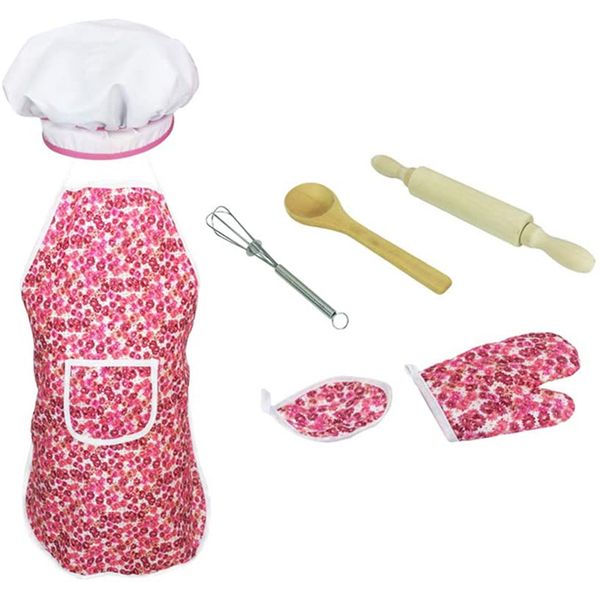 

7 pieces chef set complete kids kitchen playset with chef's hat apron cooking miand utensils