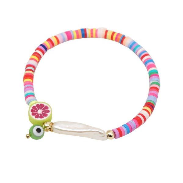 

new 5 colors polymer clay simple pearl bracelets for women lemon elastic bracelet with tassel bohemia jewelry gift, Black