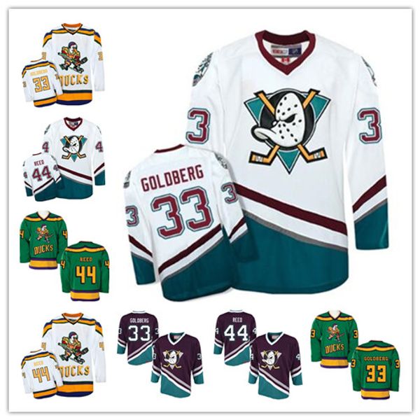 

mens ccm mighty ducks 33 greg goldberg 44 fulton reed stitched retro jersey movie jersey vintga hockey jerseys, Black;red
