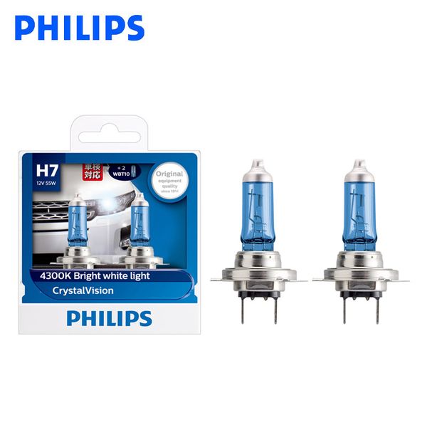 

philips h7 12v 55w crystal vision 4300k bright white light halogen lamps car headlight stylish look uv resistant 12972cvsm, pair