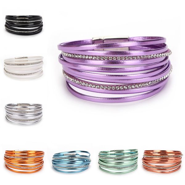 

romad 8 colors leather wrap bracelets for women rose gold multiple layers charm bracelet & bangle party fashion jewelry gift r4, Black