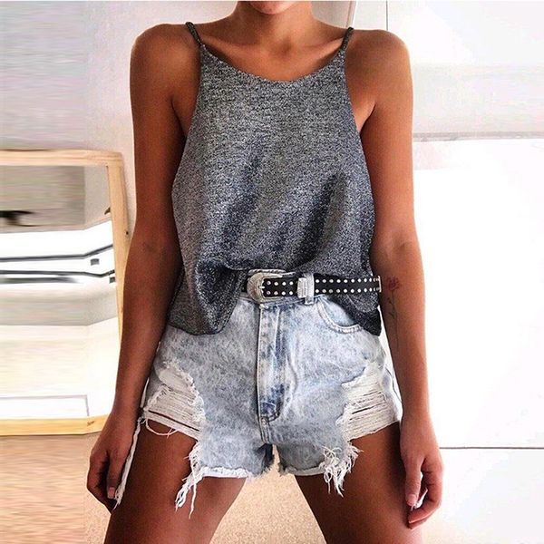 

2020 новых женщин лета sexy o шеи camis casual solid color рукавов мода сыпучие backless женские топы, White