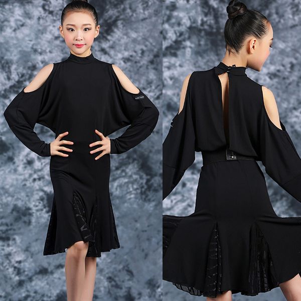 

stage wear 2021 girls latin dance dress black latina practice dresses salsa / cha sumba rumba clothes outfits jl1019, Black;red