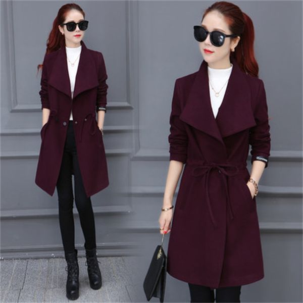 

autumn and winter new fashion trend of women's pure color long section woolen jacket coat thickening coat tb7812, Black