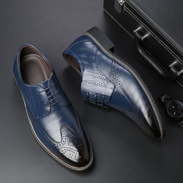 

classic men brogue shoes plus size casual breathable leather shoes lace up brand basic flats male 2019 fashion, Black