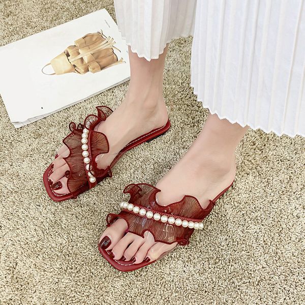 

shoes summer woman string bead woman's slippers slides beach 2020 flat rome rubber fabric pu cotton flat shoes female, Black