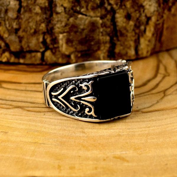 

925 sterling silver ring for men with black onyx stone, Golden;silver