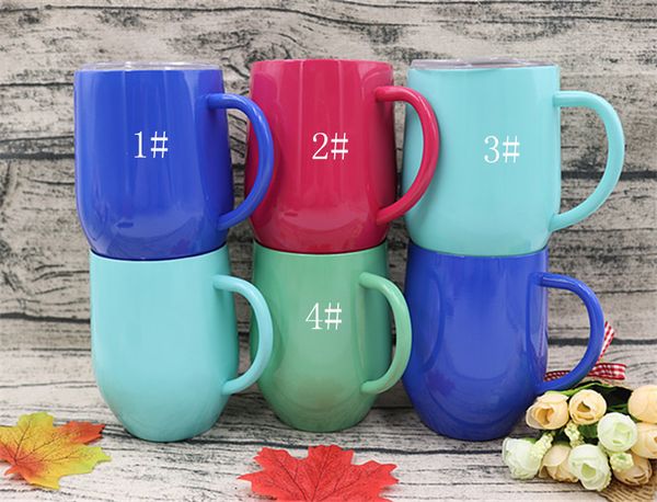 

9oz double wall stainless steel vacuum insulated mug with lid and handle mugs cups stemless wine glass drinking coffee tea 4 colors