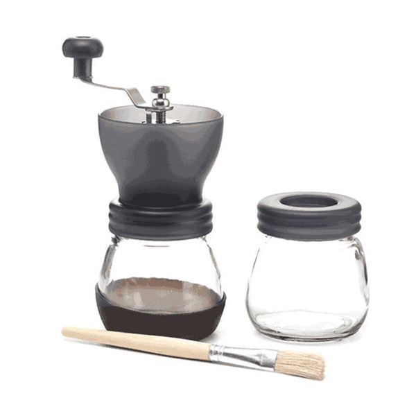 Beijamei atacado portátil multifuncional ajustável manual moedor de café com frasco de vidro cerâmico Burr Burr moinho de moagem