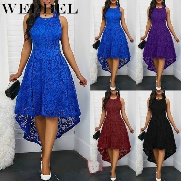 

wepbel women dress loose sleeveless plus size summer lace fashion o neck long casual high waist dresses, Black;gray