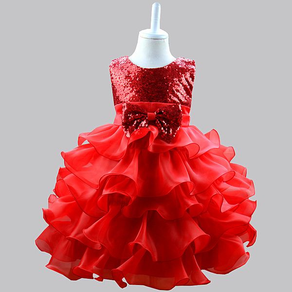 

2020 summer sleeveless sequin girls dress children princess, Red;yellow